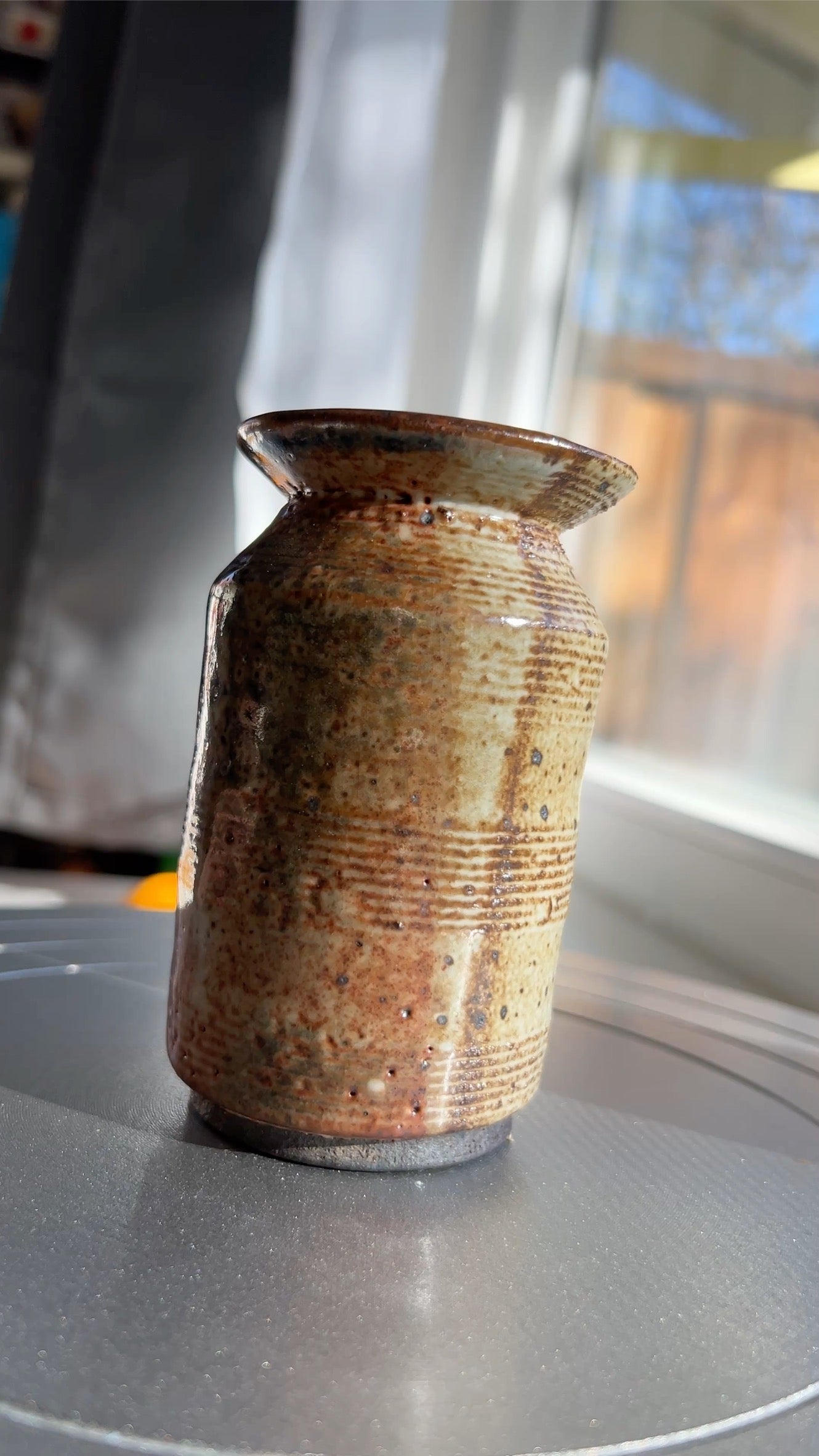 Black Mountain Vase with Diagonal Copper Glaze