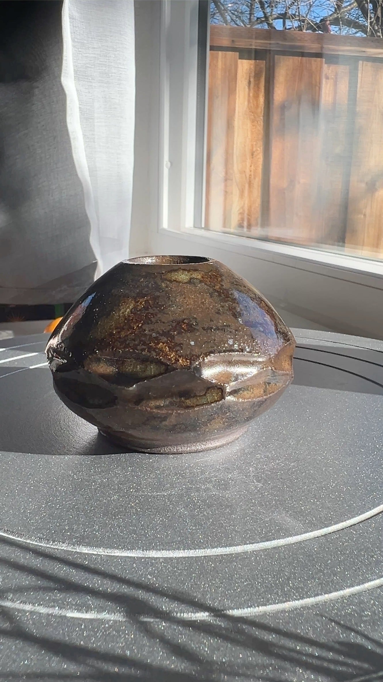 Short Carved Black Mountain Vase