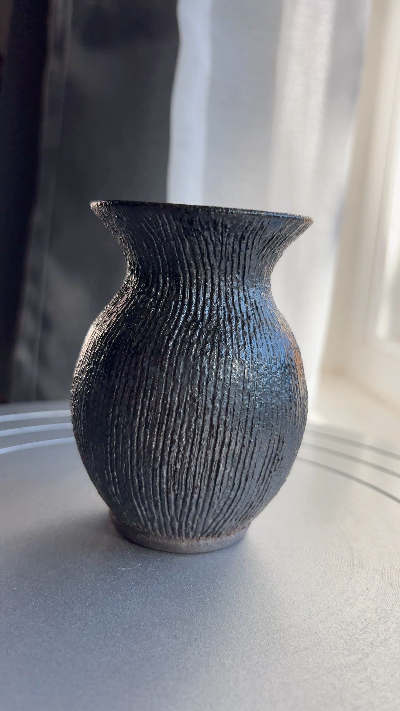 Textured Curvy Black Mountain Vase