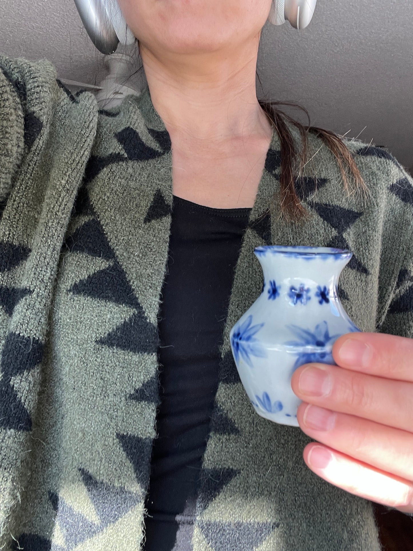 Wonky Miniature Vase with Blue Flowers