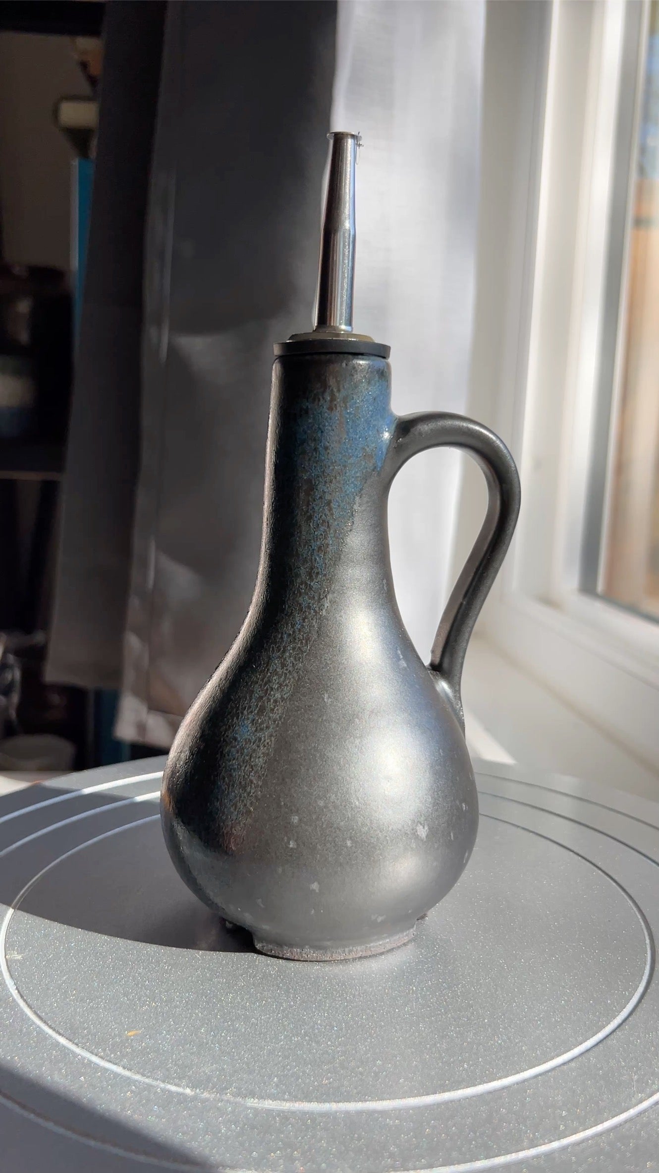 Oil Bottle Blue and Black