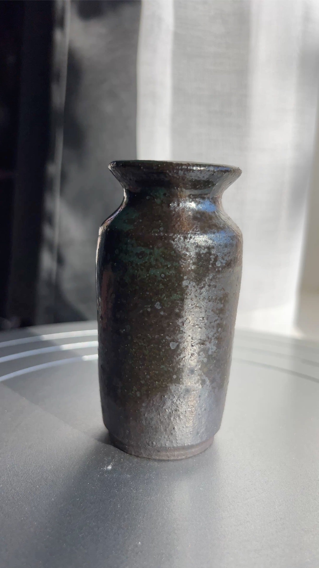 Small Black Mountain Vase with Teal Accents