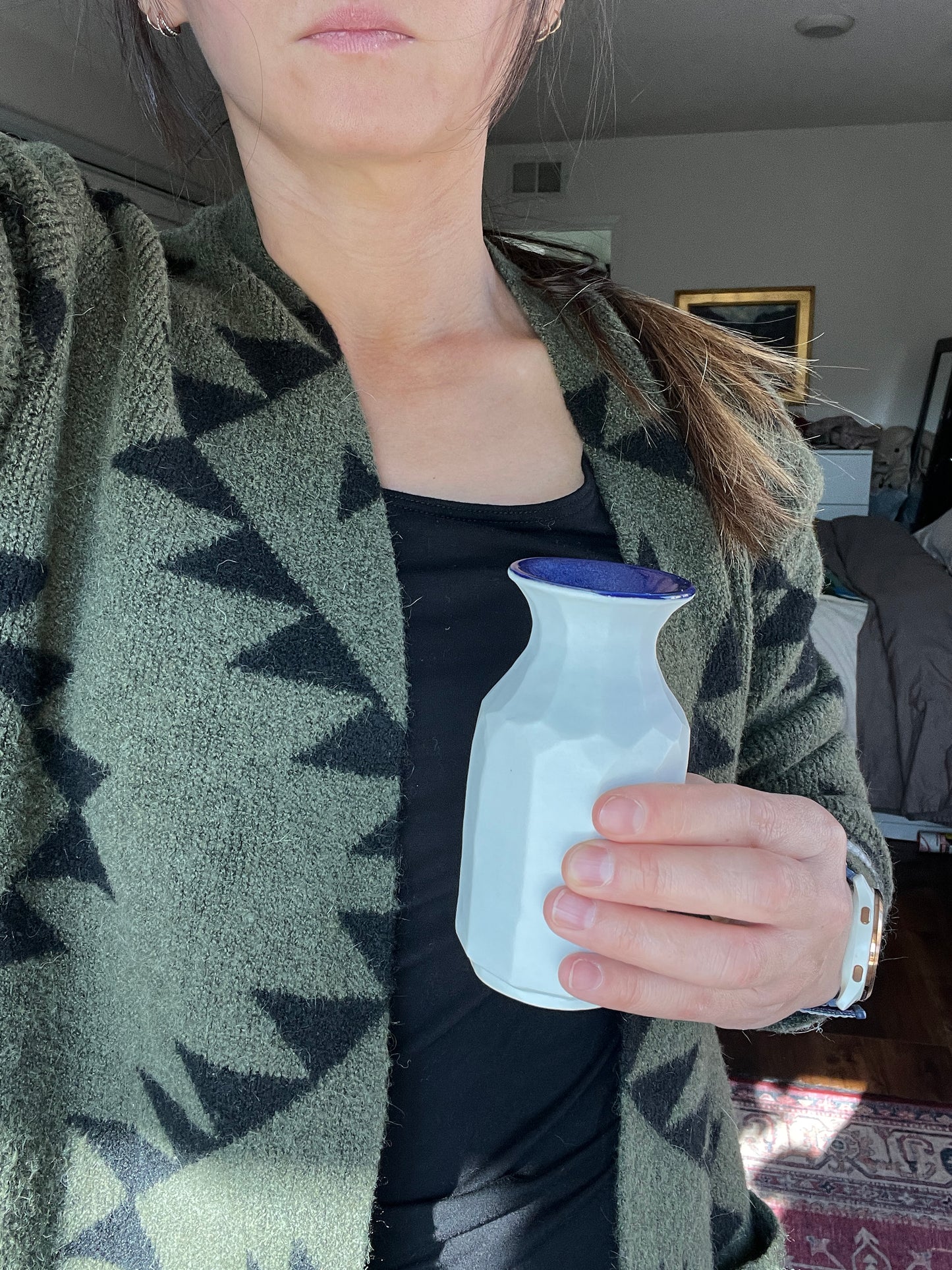 Blue and White Faceted Porcelain Floral Vase