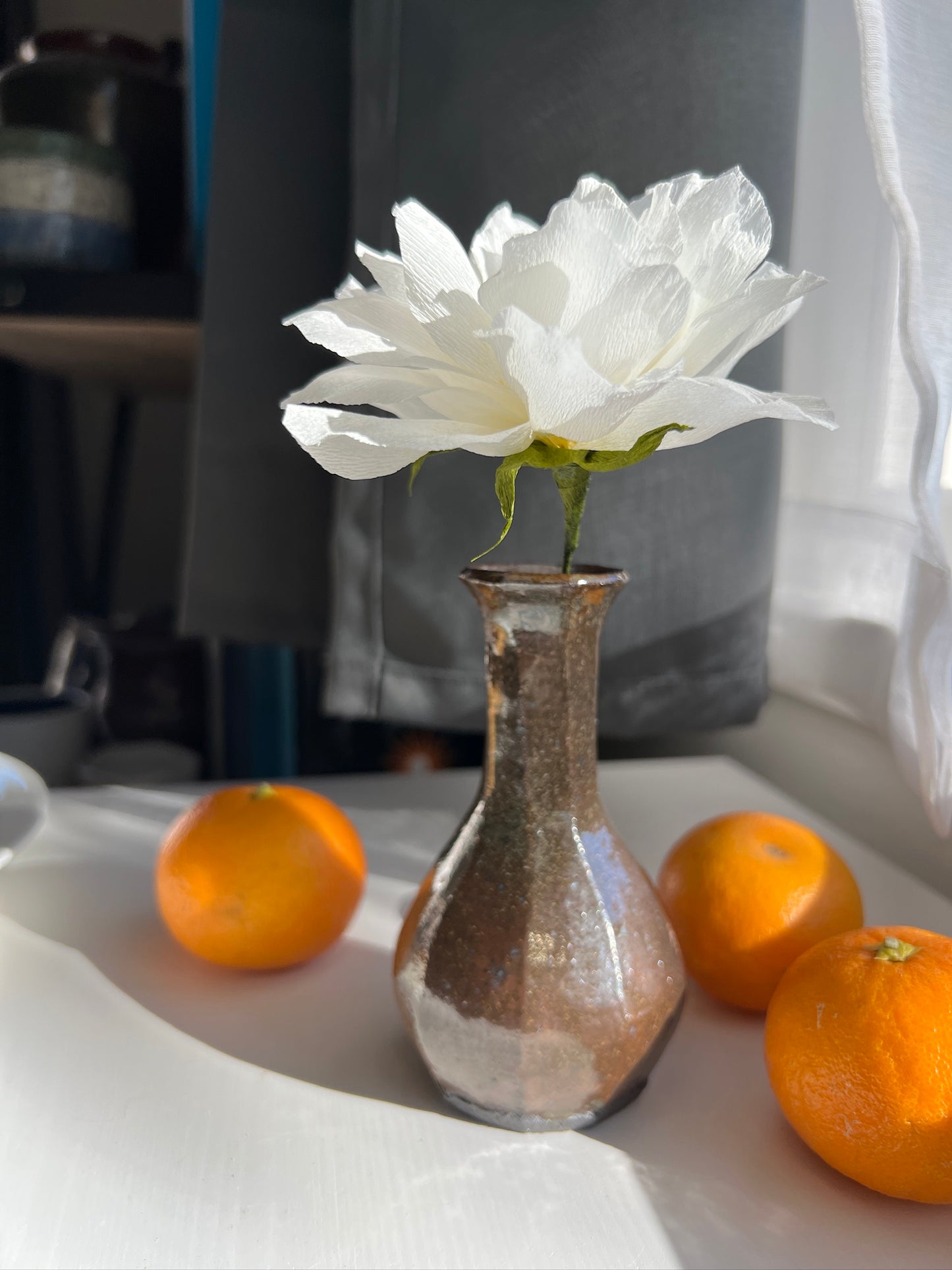 Faceted tall black mountain vase