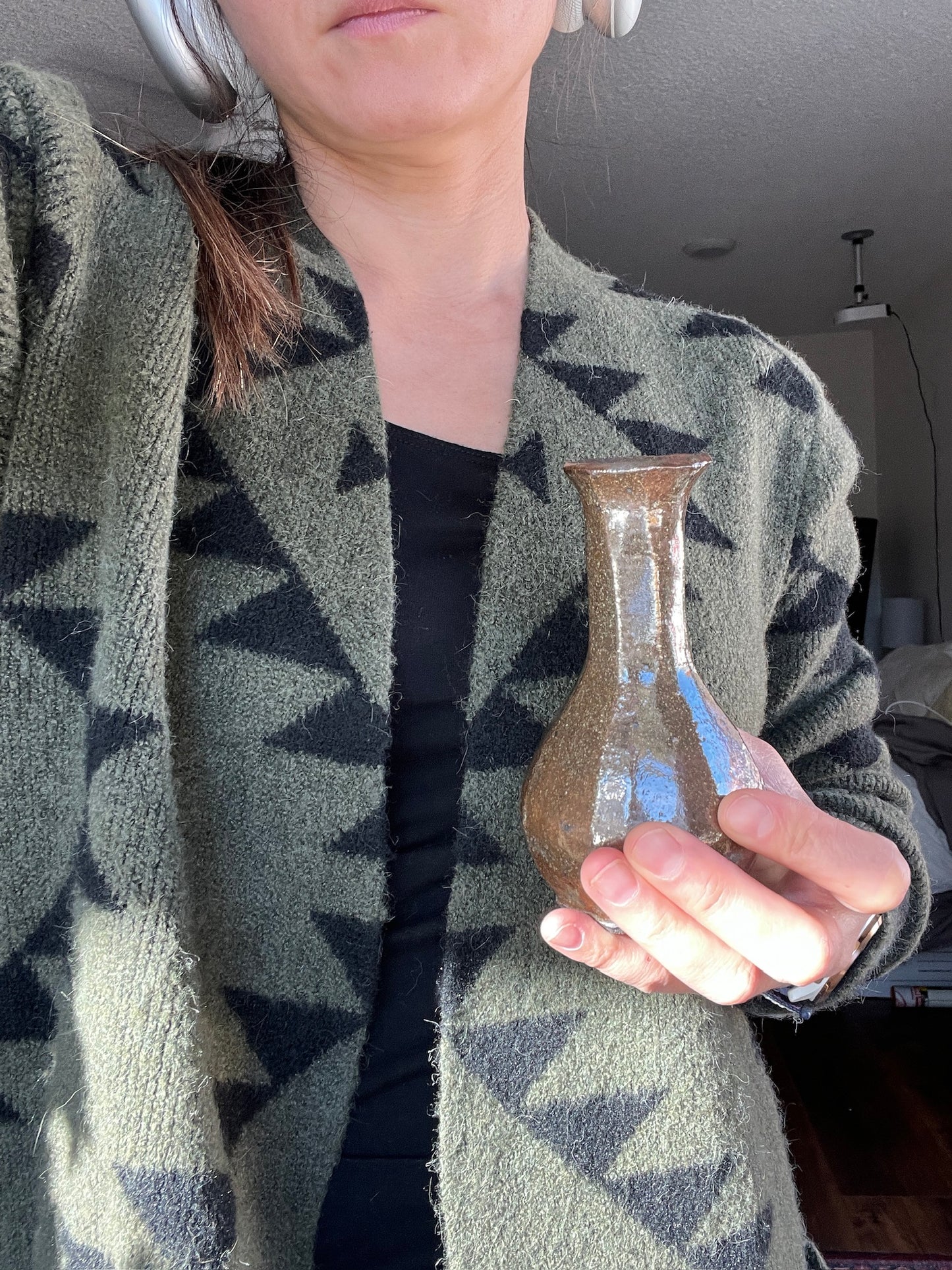 Faceted tall black mountain vase