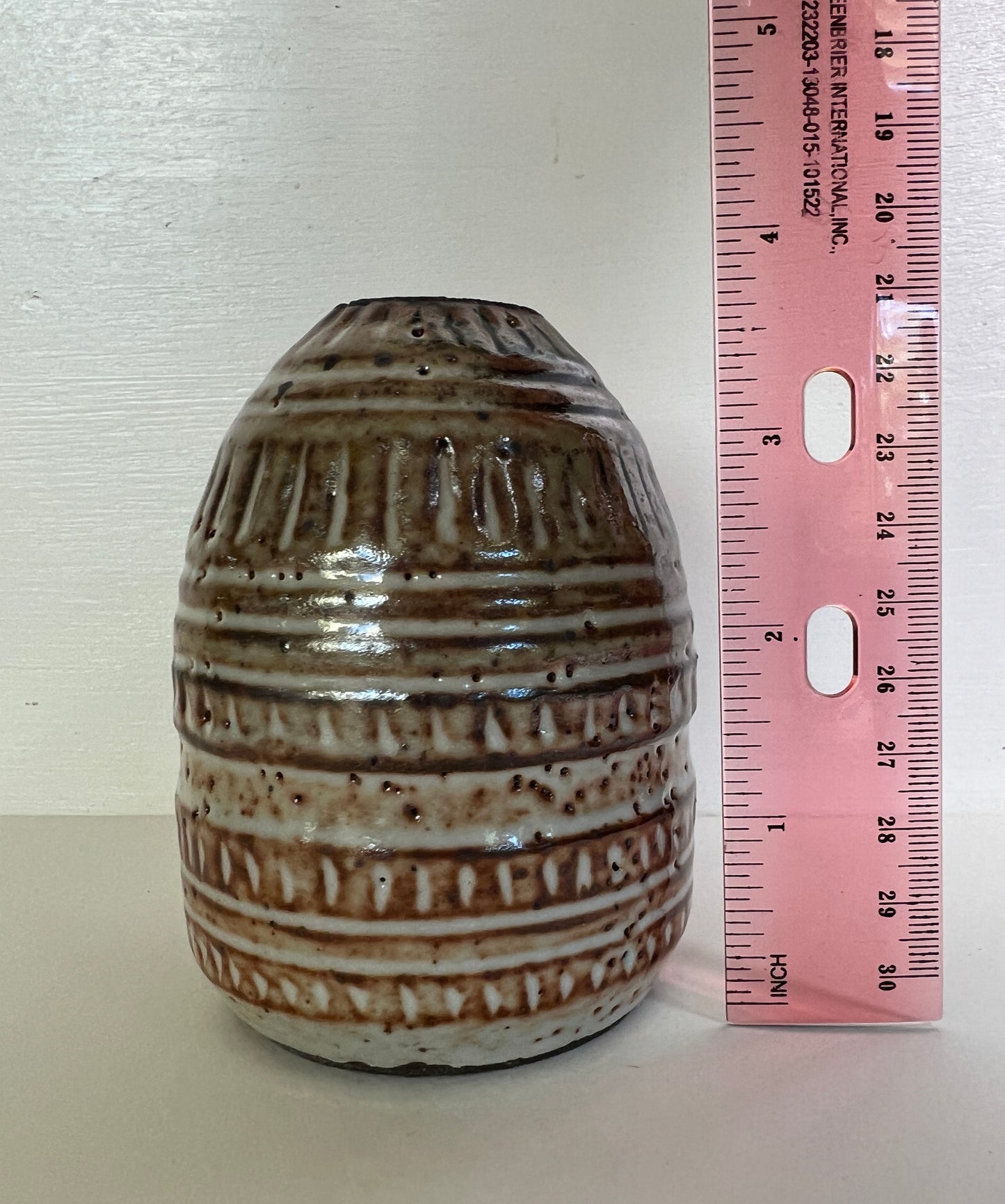 Carved Small Vase in Shino Glaze