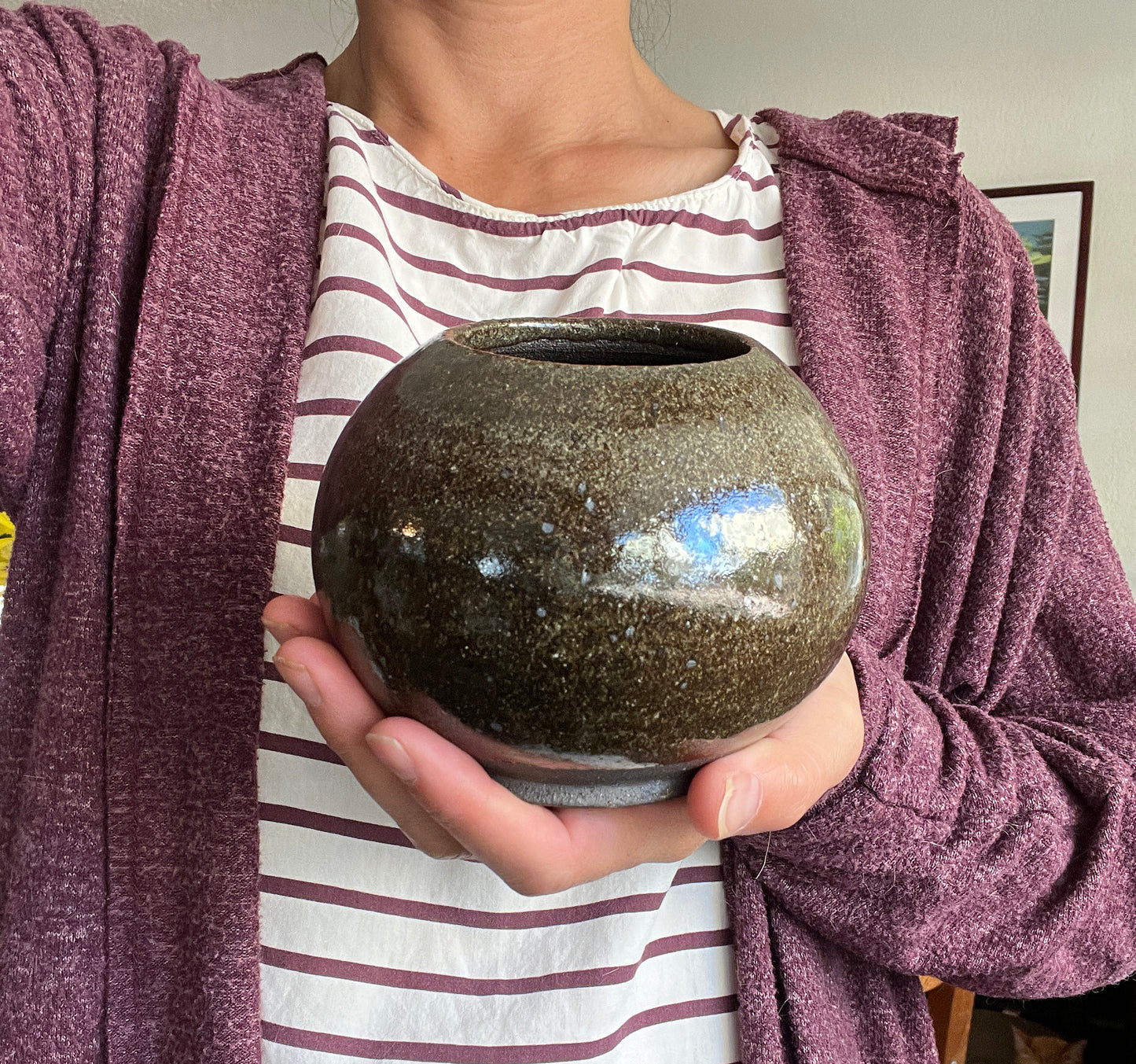 Round Black Mountain Vase or plant pot