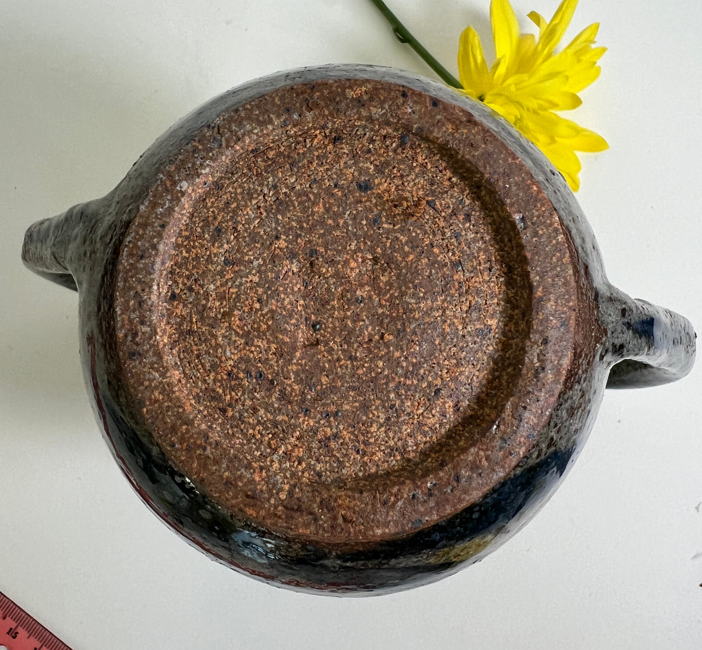 Two Handled Vase with Blue Leaves