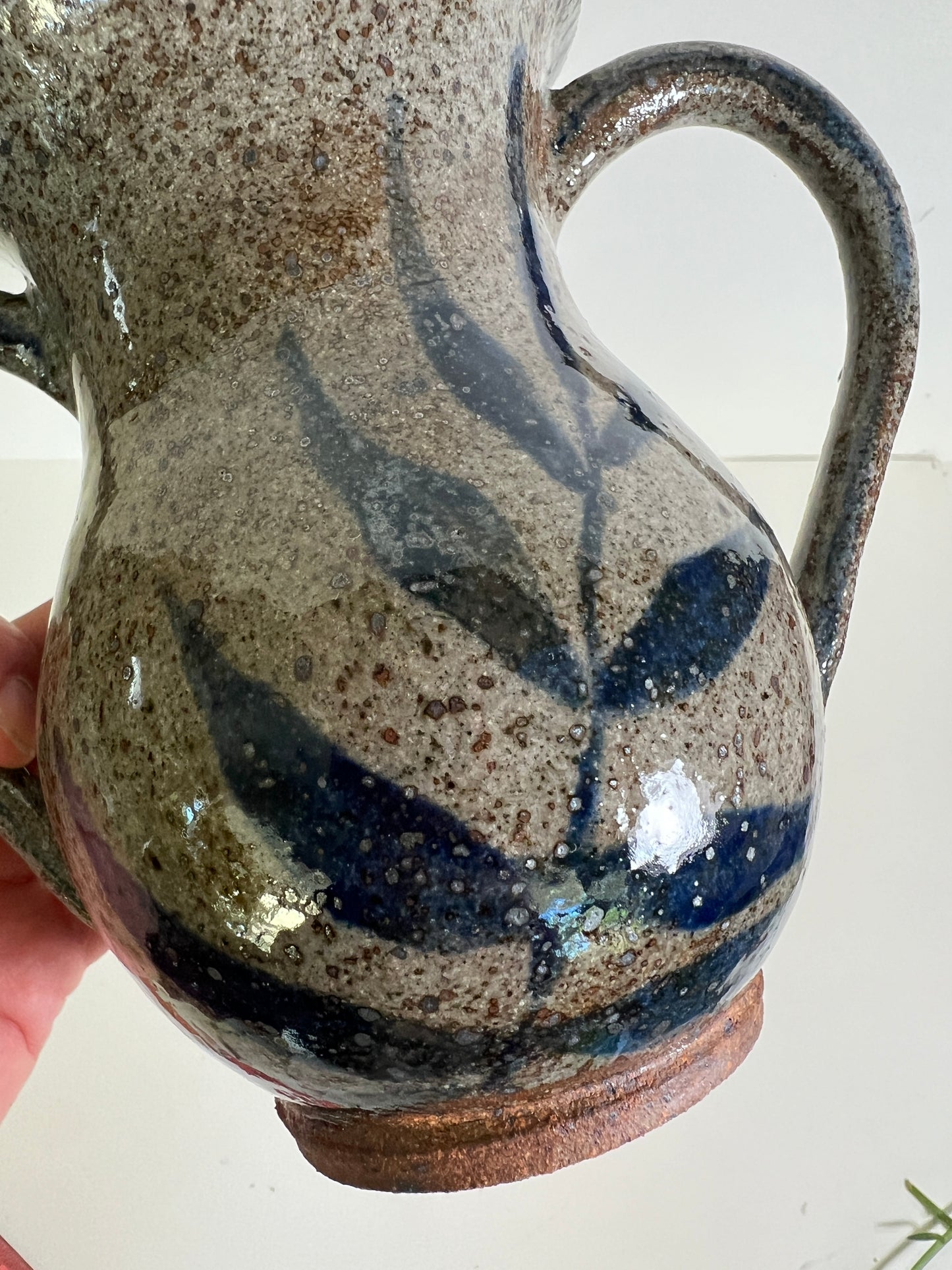 Two Handled Vase with Blue Leaves