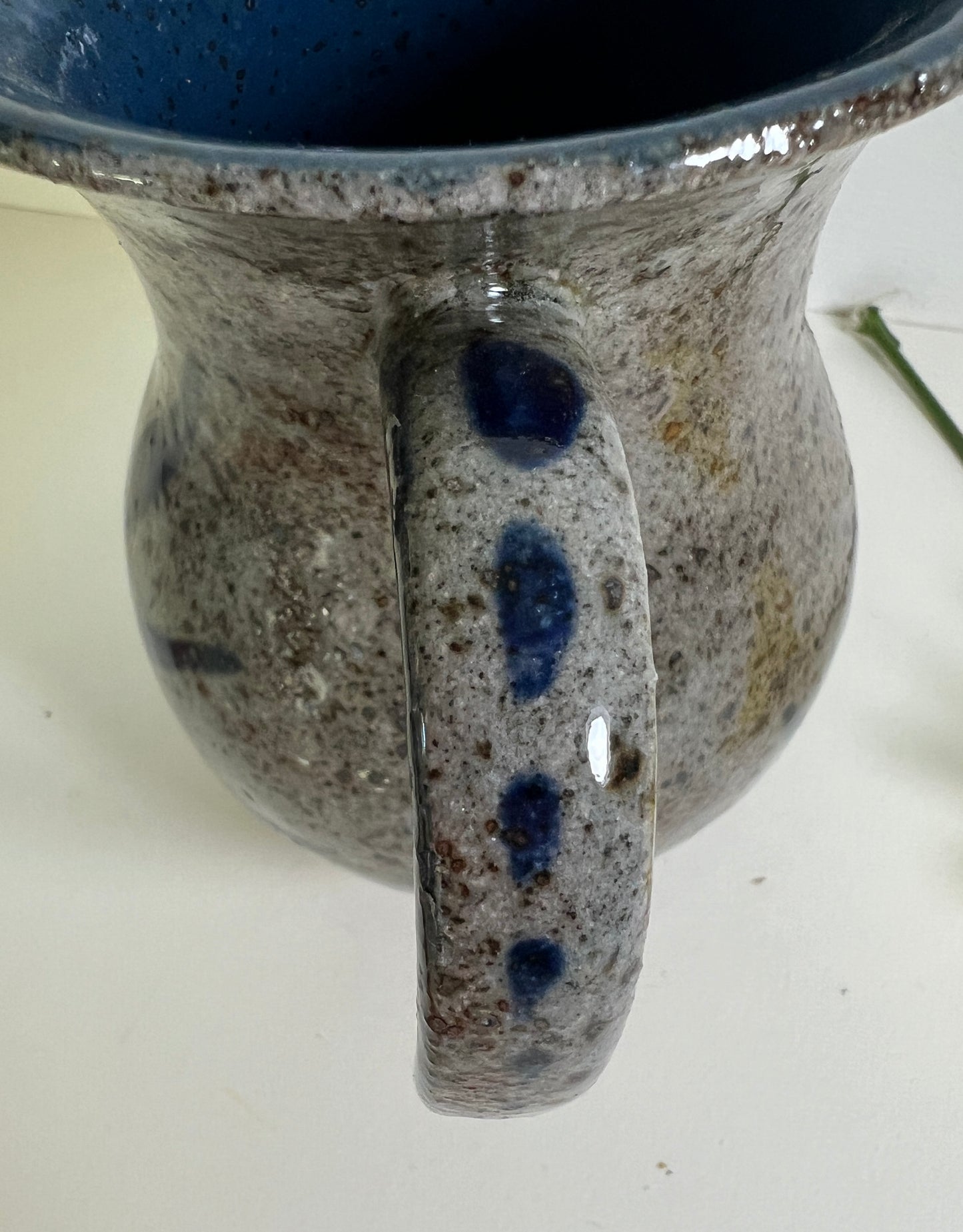 Two Handled Vase with Blue Leaves