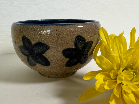 Small Stoneware Bowl with Blue Flowers