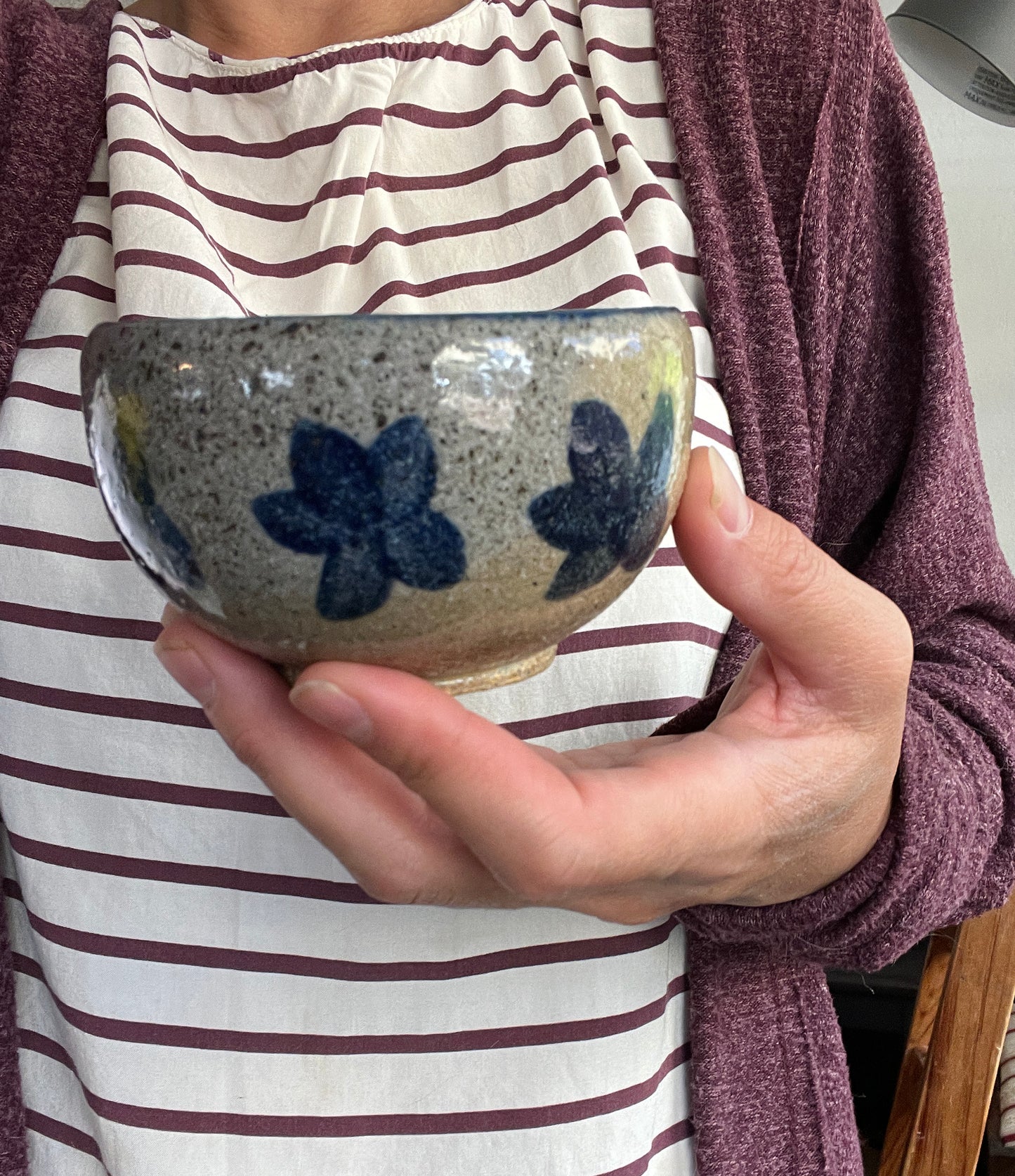 Small Stoneware Bowl with Blue Flowers