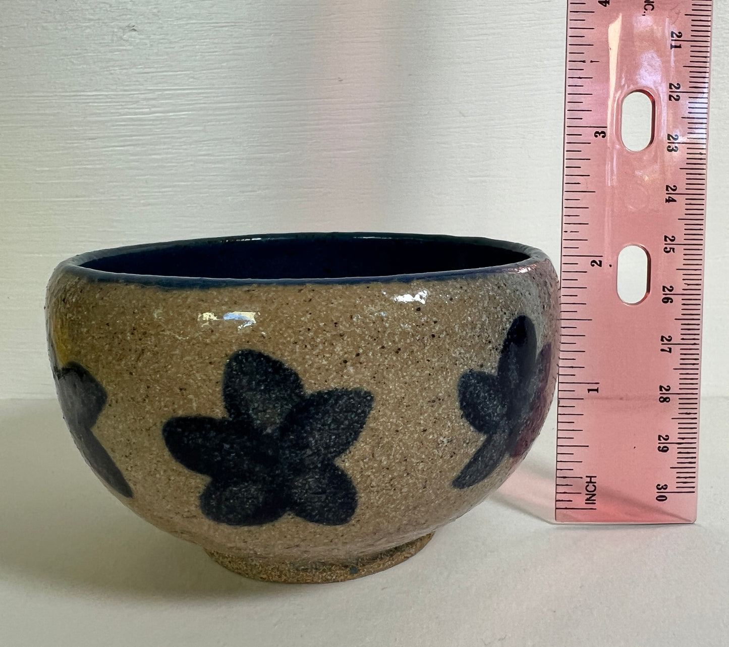 Small Stoneware Bowl with Blue Flowers