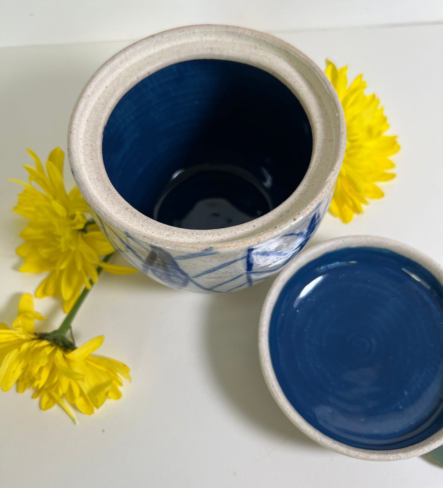 Hand Painted Blue Lidded Jar