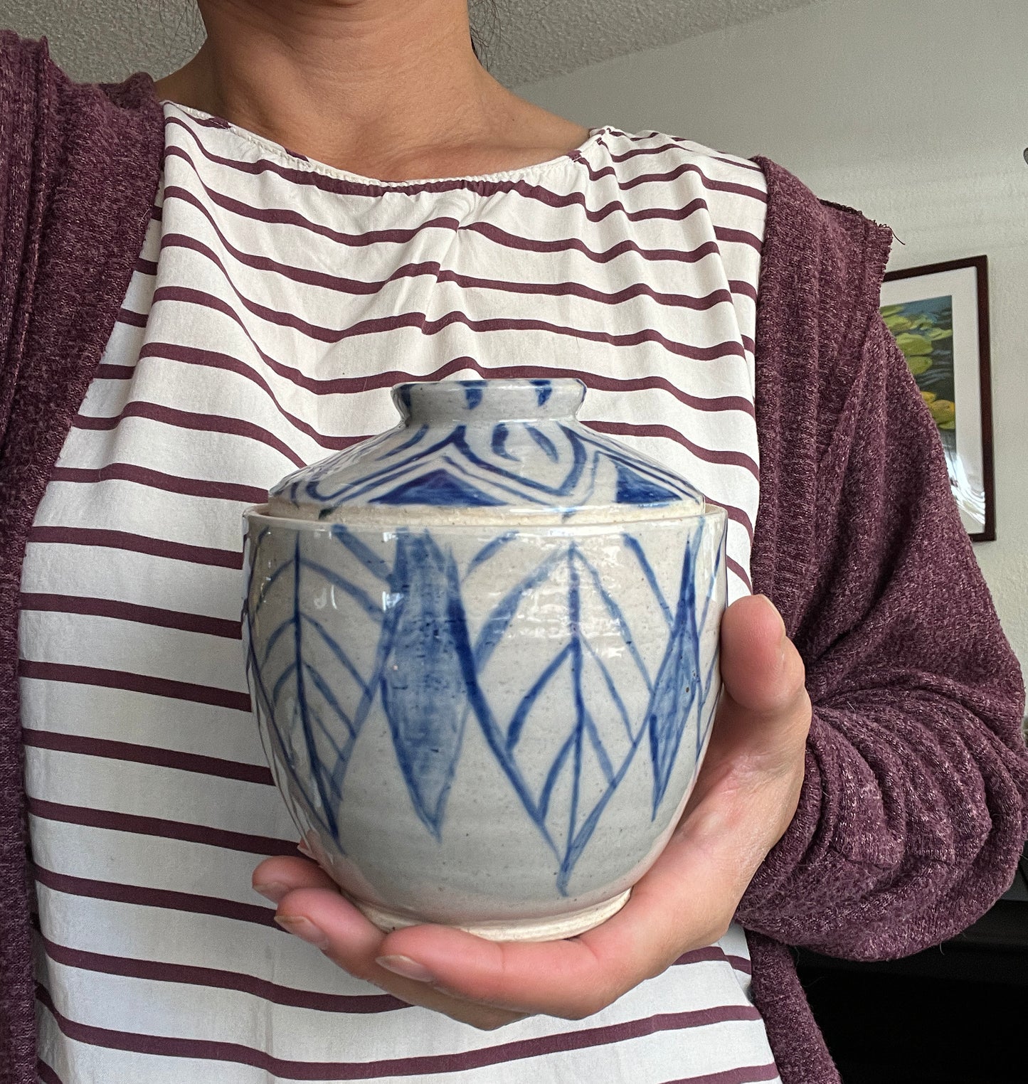 Hand Painted Blue Lidded Jar