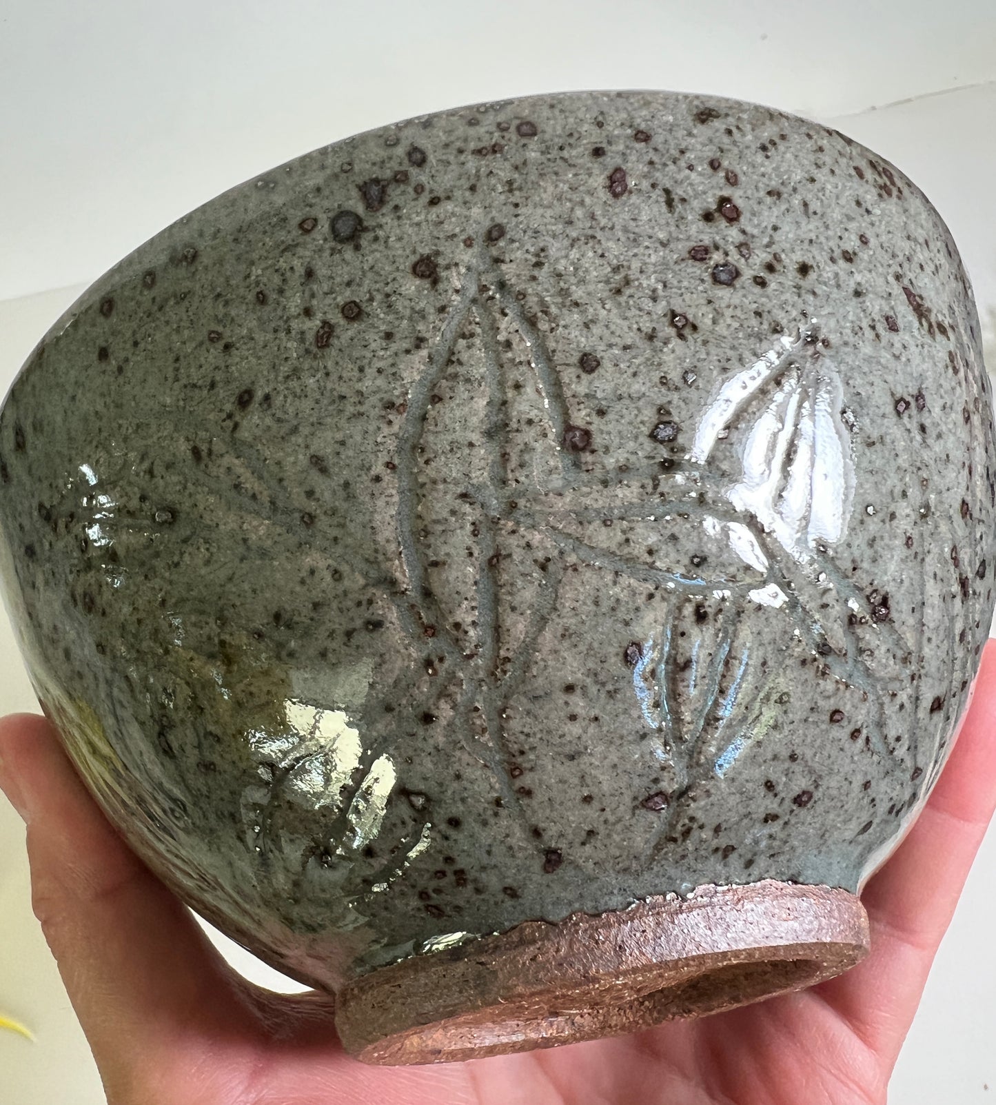 Hand Carved Celadon Bowl with Speckles